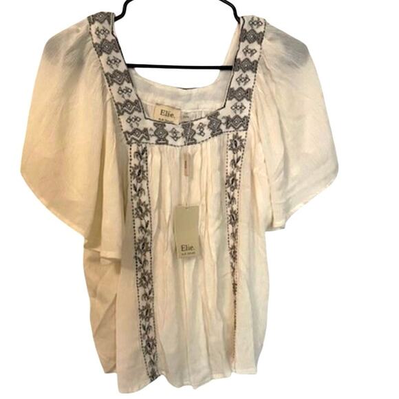 NWT Elie Tahari Embroidered Gauze Peasant top L - Picture 6 of 7